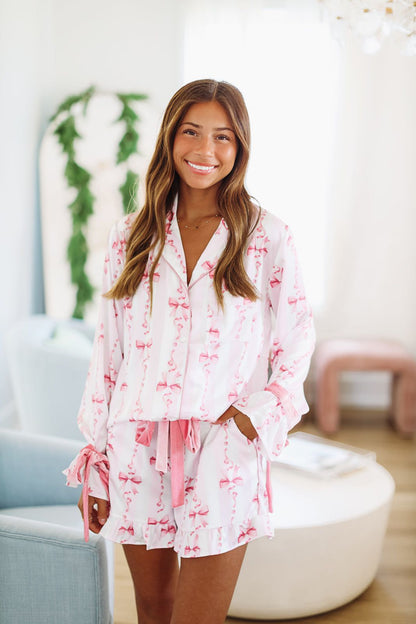 Ribbons and Bows Pajama Top - Pink