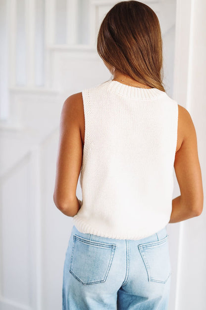 Ski Chunky Cropped Sweater - Cream and Red