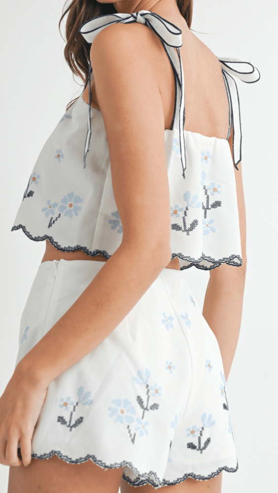 Spring Fling Top and Short Set - White and Blue