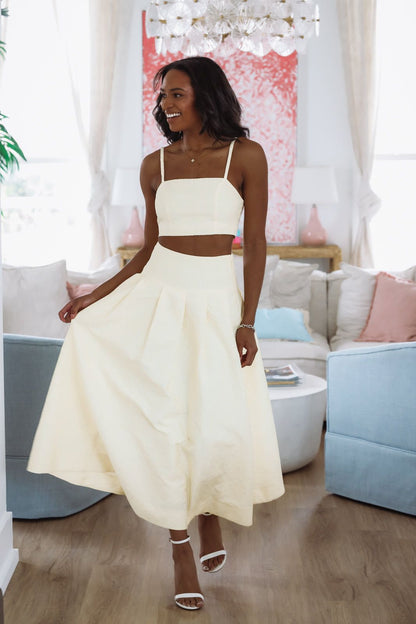 The Keeper Crop Top and Midi Skirt Set - Yellow