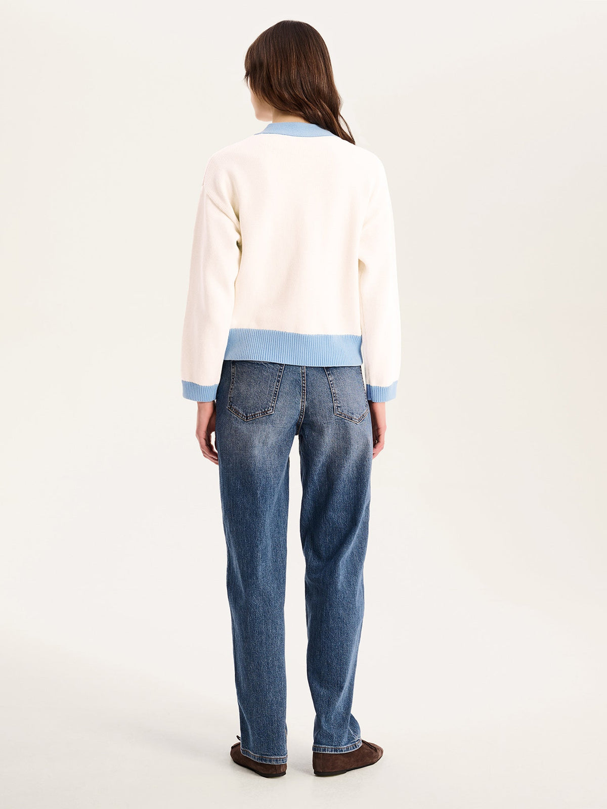 Henni Cotton Cardigan in Cream and Blue