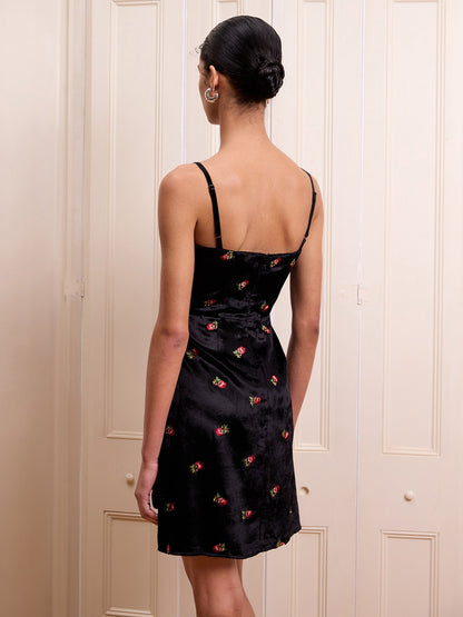 Jules Embroidered Mini Dress in Black