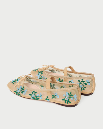 Leonie Caramel/Blue Embroidered Ballet Flat