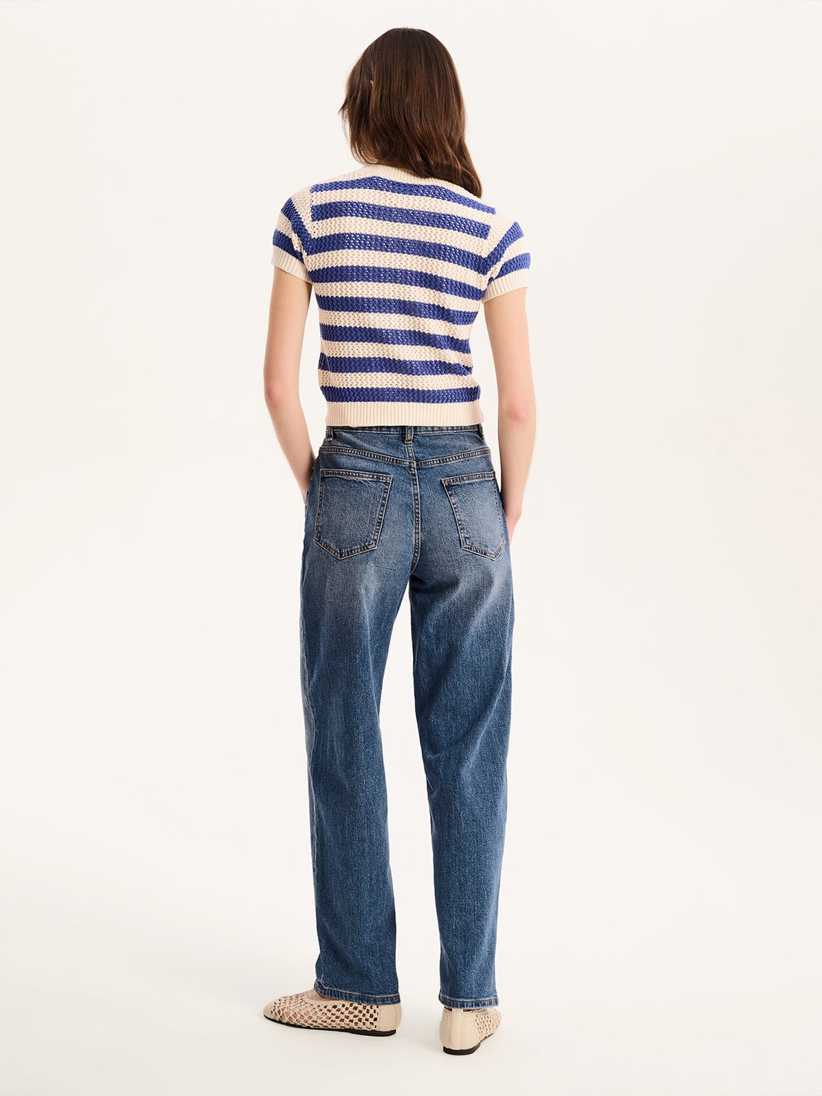 Lexi Stripe Crochet Jumper in Blue and Cream