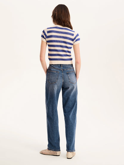 Lexi Stripe Crochet Jumper in Blue and Cream