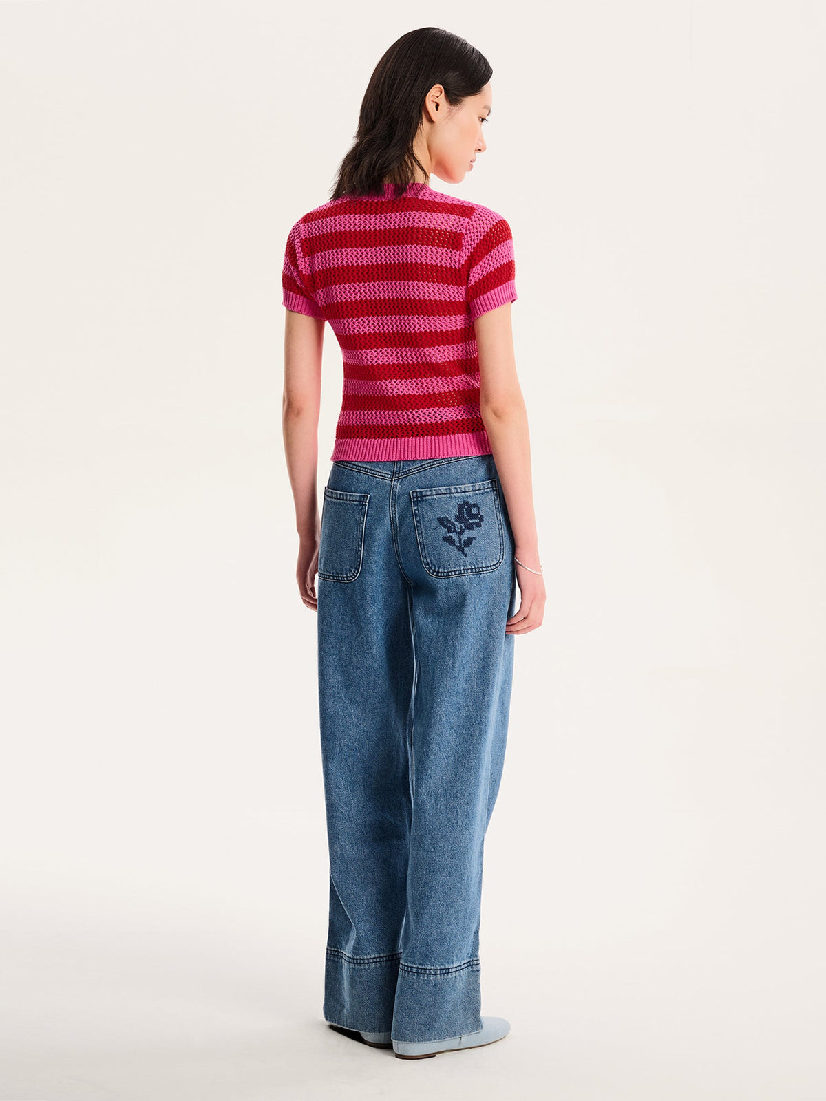Lexi Stripe Crochet Jumper in Magenta and Red