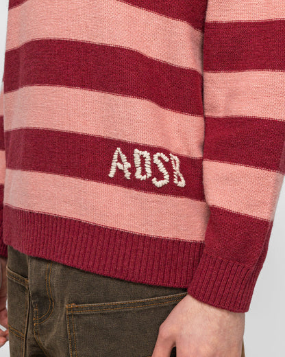 Loose-Fit Stripe Collar Sweater - Pink/Red White