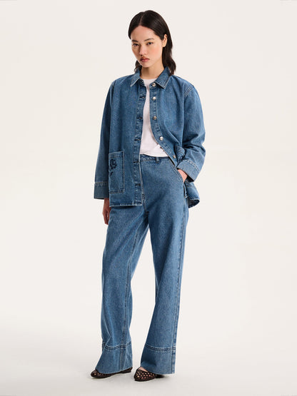 Portland Embroidered Jean in Mid Wash