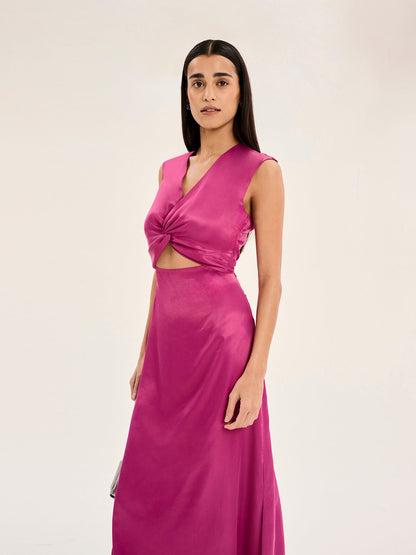 Marin Twist Front Dress in Magenta