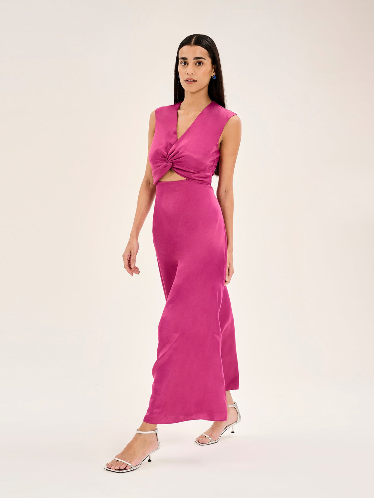 Marin Twist Front Dress in Magenta