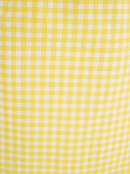 Megan Gingham Print Shirred Midi Dress in Yellow