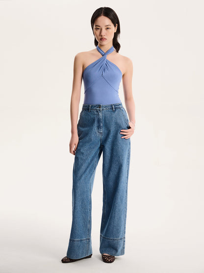 Nelson Halter Neck Top in Blue