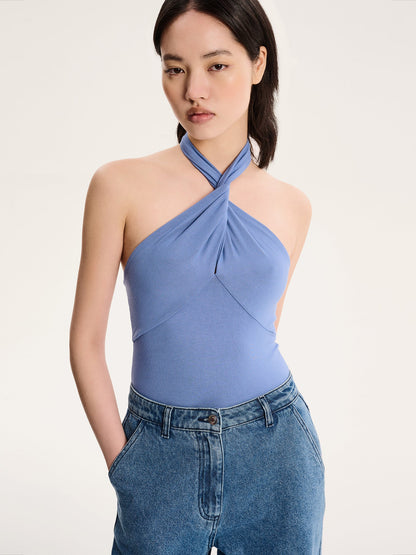 Nelson Halter Neck Top in Blue