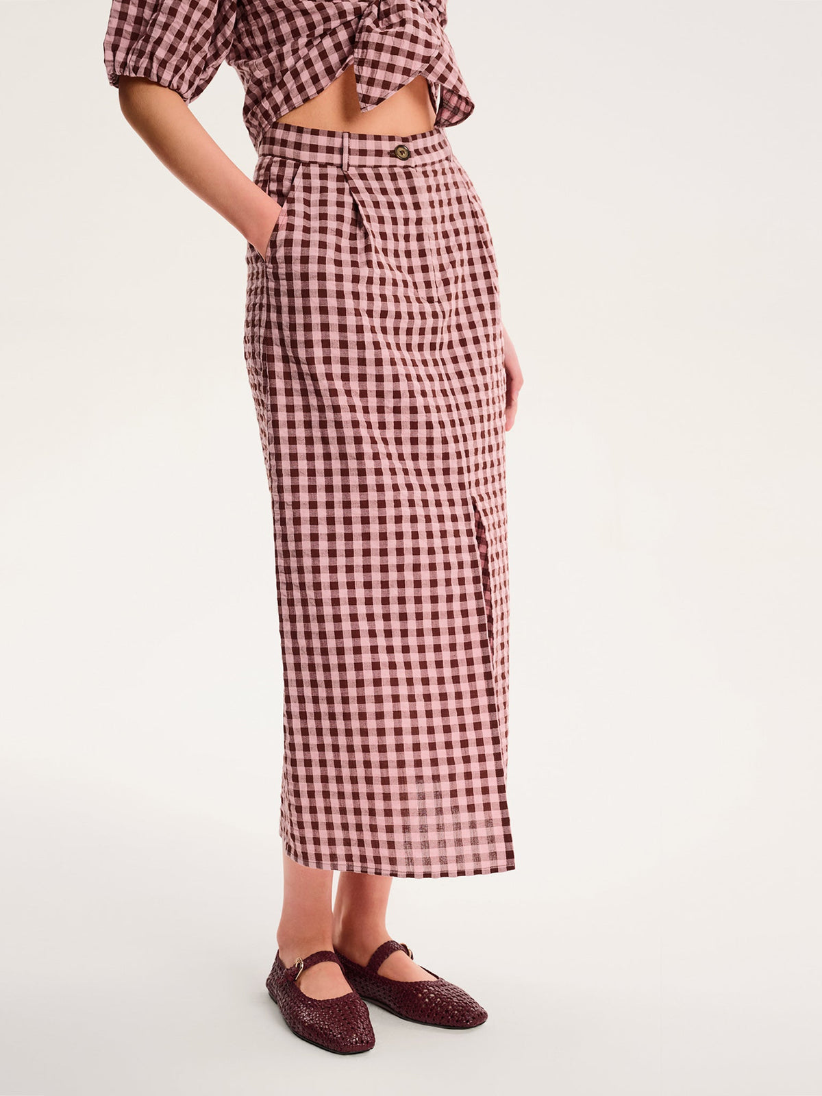 Olive Gingham Skirt in Pink