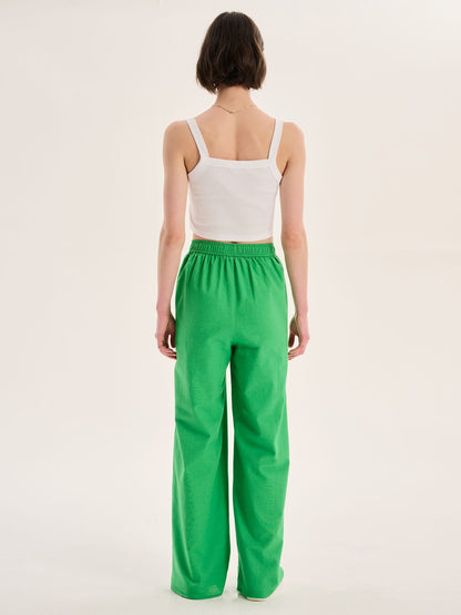 Ramela Elasticated Waist Linen Trouser in Green