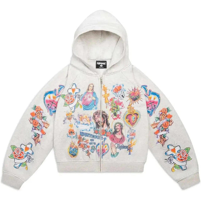 Righteous Risen King Zip Up Hoodie Grey