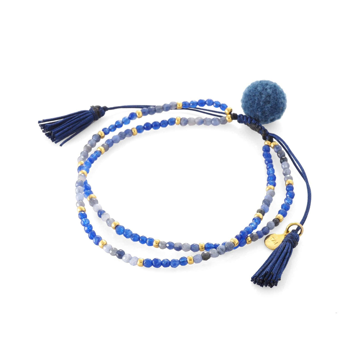 Neutral Double Strand Pom Pom Beaded Bracelet