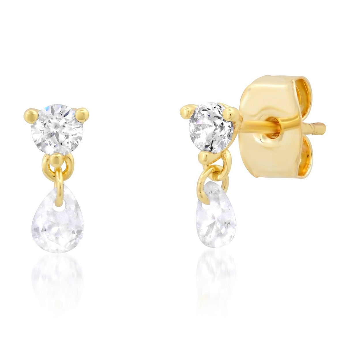Round CZ Stud with Floating Pear CZ Drop