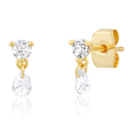 Round CZ Stud with Floating Pear CZ Drop
