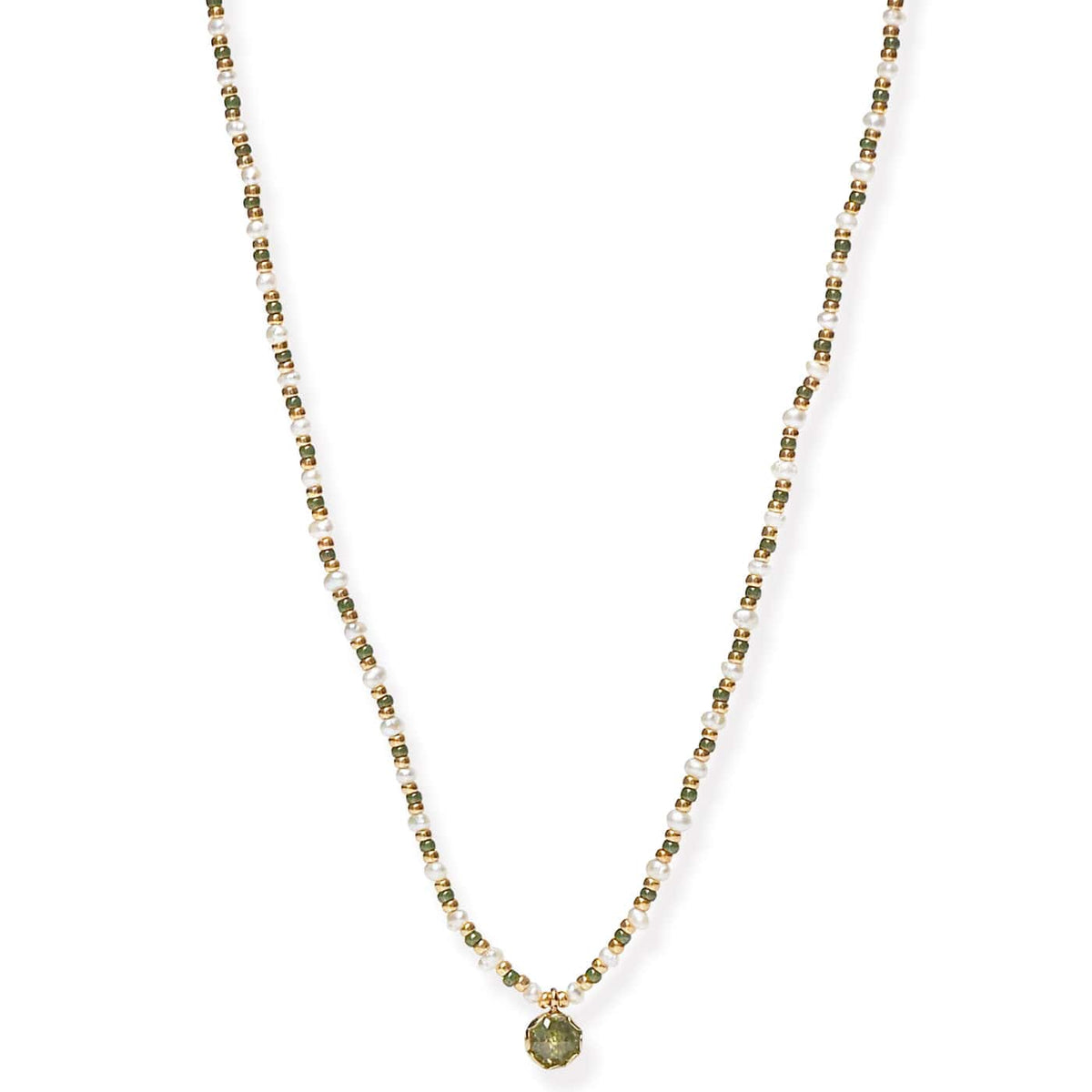 Handmade Beaded Necklace With Glass Stone Accent