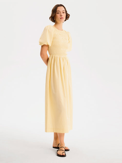 Terri Midi Dress in Butter Yellow
