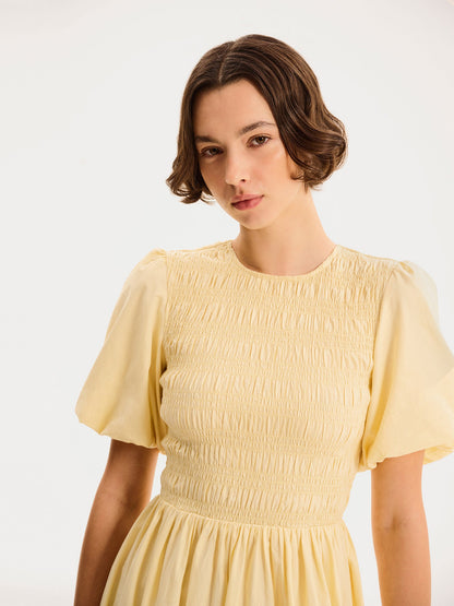 Terri Midi Dress in Butter Yellow