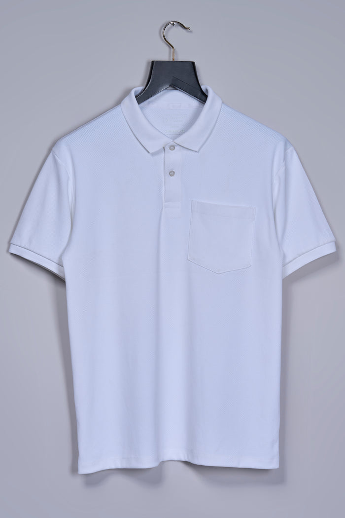 White - Structure Knit Pocket Polo