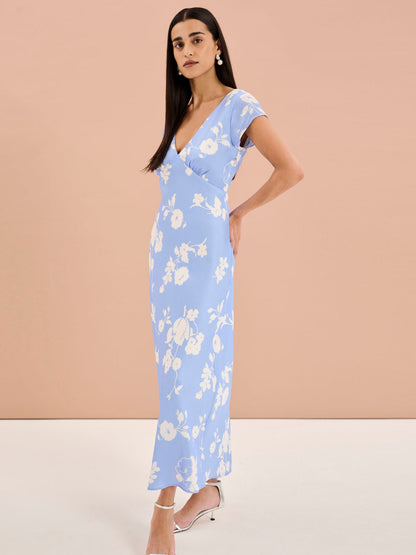 Woolf Short Sleeve Floral Slip Dress in Blue