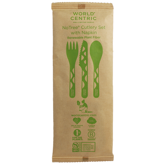 World Centric 6” Fiber Set (Fork, knife, spoon, napkin) | 250/cs