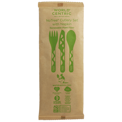 World Centric 6” Fiber Set (Fork, knife, spoon, napkin) | 250/cs