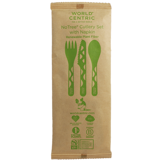 World Centric 6” Fiber Set (Fork, knife, spoon, napkin) | 250/cs
