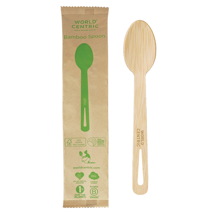 World Centric 6.7” Bamboo Spoon, Wrapped | 750/cs
