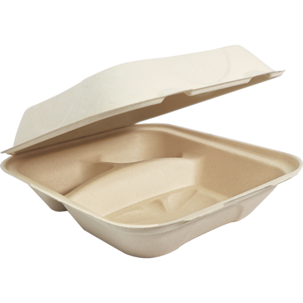 World Centric 8x8x3" Fiber Clamshell, 3-Compt, Laminated | 300/cs