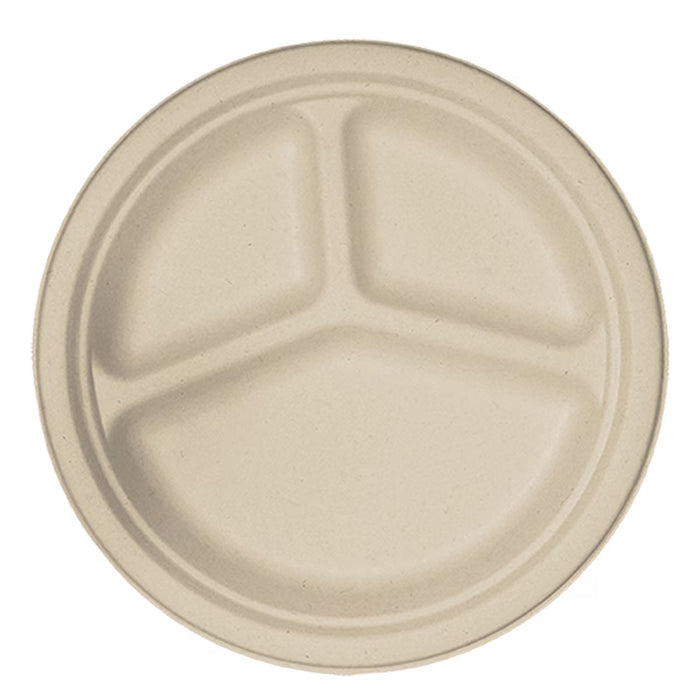 World Centric 9" Fiber Plate, 3-Compt | 1000/cs