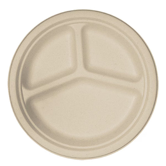 World Centric 9" Fiber Plate, 3-Compt | 1000/cs