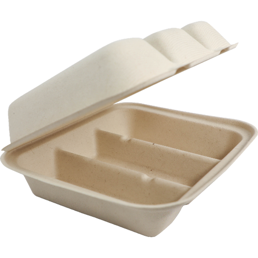 World Centric 9x8x3" Fiber Taco Box, 3 Compt | 300/cs